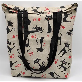 Nákupní taška BAVLNĚNÁ BÉŽOVÁ TAŠKA KOČIČKY (Nákupní taška s kočkou, kočky, kočka)
