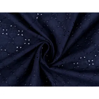 Madeira bavlněná s vyšívanými květy, barva 4 modrá tmavá