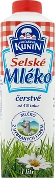 Mléko Mlékárna Kunín Selské čerstvé mléko 1 l