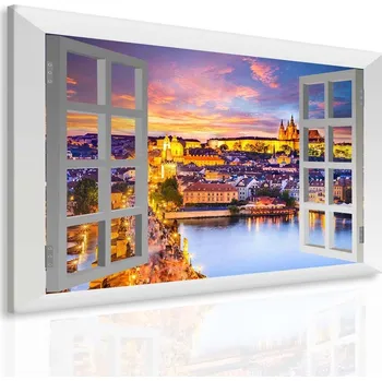 Malvis ® Obraz večerní Praha za oknem Velikost: 80x60 cm