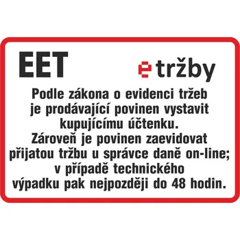 Informační tabulka EET v běžném režimu - samolepka 200 x 280 mm