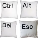 Ctrl Alt Del Esc polštář 100% bavlna - 40 cm x 40 cm - bílé 3 set - Ctrl Alt Del