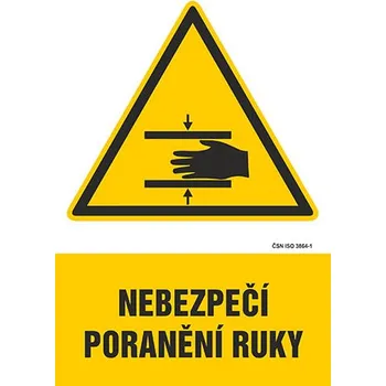 Značení Nebezpečí poranění ruky - samolepka 140 x 200 mm