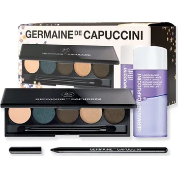 Kosmetická sada Germaine de Capuccini Deep Gaze Set - Paleta očních stínů 247 Sand Storm 5x1g + Tužka na oči Day-Long 323 Black 5g + Dvoufázový odličovač na voděodolný make-up 50ml Dárková sada