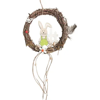 Velikonoční dekorace Věnec proutěný 18 cm se zajícem 7315