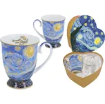 Carmani® Carmani - Porcelánové hrnky na stopce Vincent van Gogh, Hvězdná noc v dárkové krabičce ve tvaru srdce -2*280 ml