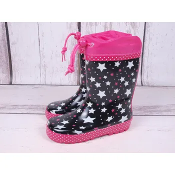 Dívčí holínky Holínky gumáčky Wolf černorůžové s hvězdičkami velikost: 33