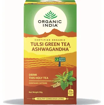Káva BIO Čaj Tulsi se Zelený Čaj a ašvaganga - bazalka a zelený čaj sáčkový 25ks Organic India