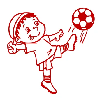 Samolepicí dekorace na vozidlo Dítě v autě 022 pravá fotbalista s míčem (18 - tmavě červená) SAMOLEPKA NA AUTO, NÁLEPKA, FÓLIE, POLEP, TUNING, VLASTNÍ TEXT, TISK, AUTOSAMOLEPKY.cz, POLEPY, OBRÁZEK, LOGO, 3D STICKERS