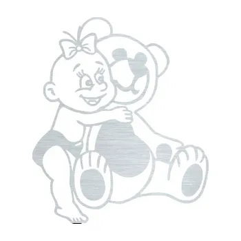 Samolepicí dekorace na vozidlo Dítě v autě 084 pravá holčička s medvídkem (61 - škrábaný hliník) SAMOLEPKA NA AUTO, NÁLEPKA, FÓLIE, POLEP, TUNING, VLASTNÍ TEXT, TISK, AUTOSAMOLEPKY.cz, POLEPY, OBRÁZEK, LOGO, 3D STICKERS