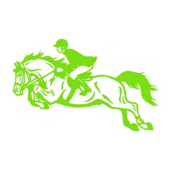 Samolepící dekorace Kůň 059 levá jezdec na koni parkur (04 - zelená kawasaki) SAMOLEPKA NA AUTO, NÁLEPKA, FÓLIE, POLEP, TUNING, VLASTNÍ TEXT, TISK, AUTOSAMOLEPKY.cz, POLEPY, OBRÁZEK, LOGO, 3D STICKERS