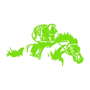 Samolepící dekorace Kůň 075 pravá závod s jezdcem, dostihy (04 - zelená kawasaki) SAMOLEPKA NA AUTO, NÁLEPKA, FÓLIE, POLEP, TUNING, VLASTNÍ TEXT, TISK, AUTOSAMOLEPKY.cz, POLEPY, OBRÁZEK, LOGO, 3D STICKERS