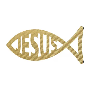 samolepka Jesus rybička 003 křesťanský symbol (59 - 3D karbon zlatý) SAMOLEPKA NA AUTO, NÁLEPKA, FÓLIE, POLEP, TUNING, VLASTNÍ TEXT, TISK, AUTOSAMOLEPKY.cz, POLEPY, OBRÁZEK, LOGO, 3D STICKERS