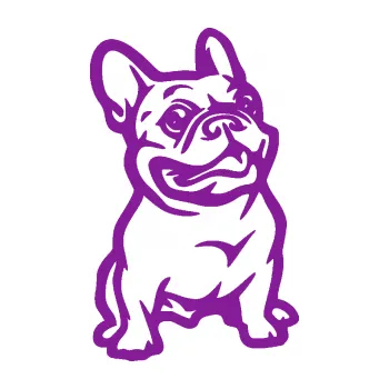Polep vozidla SAMOLEPKA Pes 139 pravá francouzský buldoček (14 - fialová) NA AUTO, NÁLEPKA, FÓLIE, POLEP, TUNING, VLASTNÍ TEXT, TISK, AUTOSAMOLEPKY.cz, POLEPY, OBRÁZEK, LOGO, SAMOLEPKY