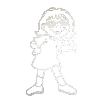 Samolepicí dekorace na vozidlo Dítě v autě 015 pravá malá slečna s brýlemi (82 - odrazková reflexní bílá) SAMOLEPKA NA AUTO, NÁLEPKA, FÓLIE, POLEP, TUNING, VLASTNÍ TEXT, TISK, AUTOSAMOLEPKY.cz, POLEPY, OBRÁZEK, LOGO, 3D STICKERS