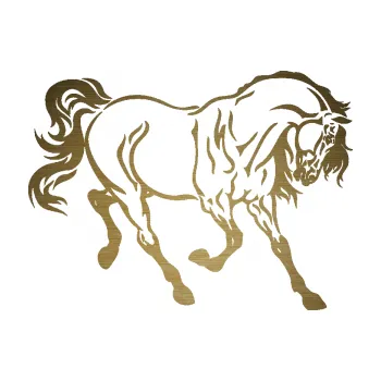 Samolepící dekorace Kůň 048 pravá (64 - škrábaný kov zlatý) SAMOLEPKA NA AUTO, NÁLEPKA, FÓLIE, POLEP, TUNING, VLASTNÍ TEXT, TISK, AUTOSAMOLEPKY.cz, POLEPY, OBRÁZEK, LOGO, 3D STICKERS