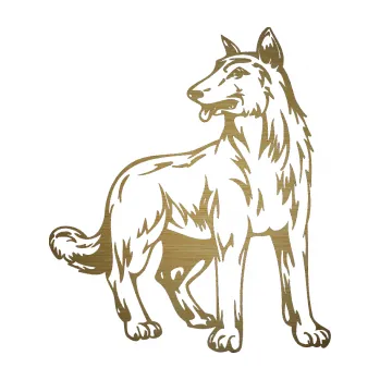 Polep vozidla SAMOLEPKA Pes 026 pravá (64 - škrábaný kov zlatý) NA AUTO, NÁLEPKA, FÓLIE, POLEP, TUNING, VLASTNÍ TEXT, TISK, AUTOSAMOLEPKY.cz, POLEPY, OBRÁZEK, LOGO, SAMOLEPKY