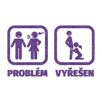 Polep vozidla SAMOLEPKA Problém? Vyřešen 003 (87 - Ultra Metalic fialová) NA AUTO, NÁLEPKA, FÓLIE, POLEP, TUNING, VLASTNÍ TEXT, TISK, AUTOSAMOLEPKY.cz, POLEPY, OBRÁZEK, LOGO, SAMOLEPKY