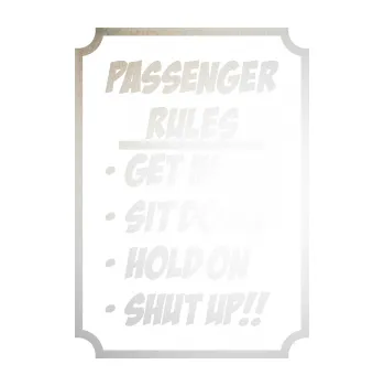 Polep vozidla SAMOLEPKA Passenger rules nápis pravidla pro cestující (82 - odrazková reflexní bílá) NA AUTO, NÁLEPKA, FÓLIE, POLEP, TUNING, VLASTNÍ TEXT, TISK, AUTOSAMOLEPKY.cz, POLEPY, OBRÁZEK, LOGO, SAMOLEPKY