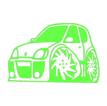 Polep vozidla SAMOLEPKA Renault Clio sport karikatura levá (71 - Fluorescentní zelená) NA AUTO, NÁLEPKA, FÓLIE, POLEP, TUNING, VLASTNÍ TEXT, TISK, AUTOSAMOLEPKY.cz, POLEPY, OBRÁZEK, LOGO, SAMOLEPKY