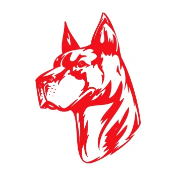 Polep vozidla SAMOLEPKA Pes 038 levá doga (10 - červená) NA AUTO, NÁLEPKA, FÓLIE, POLEP, TUNING, VLASTNÍ TEXT, TISK, AUTOSAMOLEPKY.cz, POLEPY, OBRÁZEK, LOGO, SAMOLEPKY