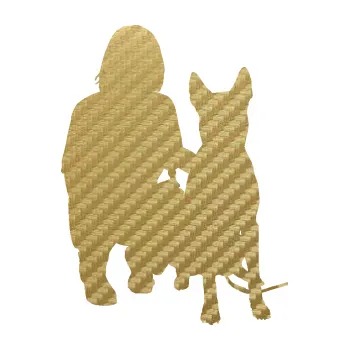 Polep vozidla SAMOLEPKA Pes 083 pravá Německý ovčák s pánem (59 - 3D karbon zlatý) NA AUTO, NÁLEPKA, FÓLIE, POLEP, TUNING, VLASTNÍ TEXT, TISK, AUTOSAMOLEPKY.cz, POLEPY, OBRÁZEK, LOGO, SAMOLEPKY