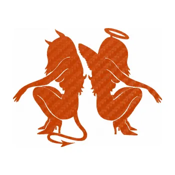 Polep vozidla SAMOLEPKA Čertice 007 levá s andělem (54 - 3D karbon oranžový) NA AUTO, NÁLEPKA, FÓLIE, POLEP, TUNING, VLASTNÍ TEXT, TISK, AUTOSAMOLEPKY.cz, POLEPY, OBRÁZEK, LOGO, SAMOLEPKY