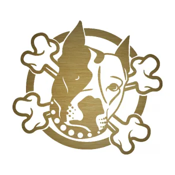 Polep vozidla SAMOLEPKA Pes 115 pravá pitbull se zkříženými kostmi (64 - škrábaný kov zlatý) NA AUTO, NÁLEPKA, FÓLIE, POLEP, TUNING, VLASTNÍ TEXT, TISK, AUTOSAMOLEPKY.cz, POLEPY, OBRÁZEK, LOGO, SAMOLEPKY