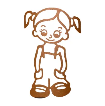 Samolepicí dekorace na vozidlo Dítě v autě 008 levá holka v kapsáčích (44 - měděná metalíza) SAMOLEPKA NA AUTO, NÁLEPKA, FÓLIE, POLEP, TUNING, VLASTNÍ TEXT, TISK, AUTOSAMOLEPKY.cz, POLEPY, OBRÁZEK, LOGO, 3D STICKERS