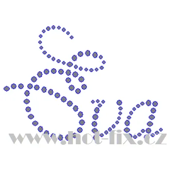 EVA II. - jméno hot-fix nažehlovací kamínková aplikace na textil, rozměr cca 8,4x6,1cm barva: kameny barva 101 Crystal /stříbrná