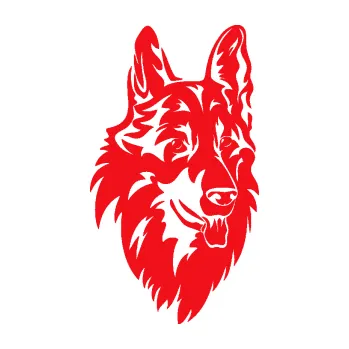 Polep vozidla SAMOLEPKA Pes 128 pravá německý ovčák (10 - červená) NA AUTO, NÁLEPKA, FÓLIE, POLEP, TUNING, VLASTNÍ TEXT, TISK, AUTOSAMOLEPKY.cz, POLEPY, OBRÁZEK, LOGO, SAMOLEPKY