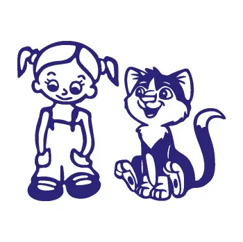 Samolepicí dekorace na vozidlo Dítě v autě 098 levá holčička a kočka (22 - střední modrá) SAMOLEPKA NA AUTO, NÁLEPKA, FÓLIE, POLEP, TUNING, VLASTNÍ TEXT, TISK, AUTOSAMOLEPKY.cz, POLEPY, OBRÁZEK, LOGO, 3D STICKERS