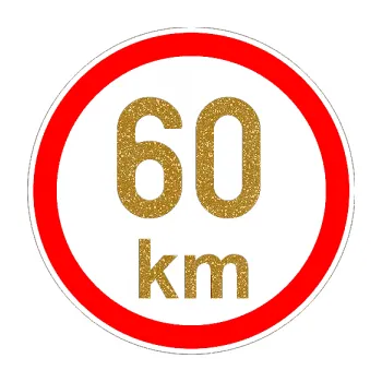 samolepka Maximální rychlost 60km - nejvyšší konstrukční rychlost (92 - Ultra Metalic zlatá) SAMOLEPKA NA AUTO, NÁLEPKA, FÓLIE, POLEP, TUNING, VLASTNÍ TEXT, TISK, AUTOSAMOLEPKY.cz, POLEPY, OBRÁZEK, LOGO, 3D STICKERS