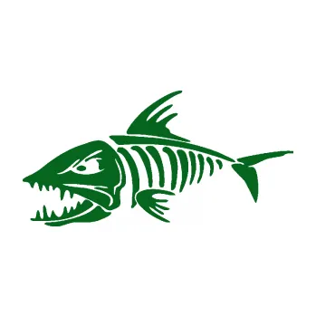 Samolepicí dekorace na vozidlo Ryba kostra 003 levá (20 - tmavě zelená) SAMOLEPKA NA AUTO, NÁLEPKA, FÓLIE, POLEP, TUNING, VLASTNÍ TEXT, TISK, AUTOSAMOLEPKY.cz, POLEPY, OBRÁZEK, LOGO, 3D STICKERS