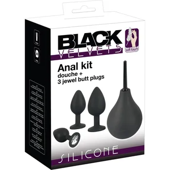 Dildo Black Velvets Anal Kit Silicone Douche + 3 Jewel Butt Plugs