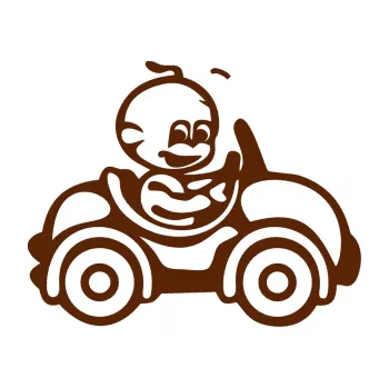 Samolepicí dekorace na vozidlo Dítě v autě 041 pravá chlapeček v autíčku (15 - hnědá) SAMOLEPKA NA AUTO, NÁLEPKA, FÓLIE, POLEP, TUNING, VLASTNÍ TEXT, TISK, AUTOSAMOLEPKY.cz, POLEPY, OBRÁZEK, LOGO, 3D STICKERS