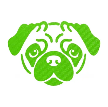 Polep vozidla Pes 067 Mopsík (58 - 3D karbon zelený kawasaki) SAMOLEPKA NA AUTO, NÁLEPKA, FÓLIE, POLEP, TUNING, VLASTNÍ TEXT, TISK, AUTOSAMOLEPKY.cz, POLEPY, OBRÁZEK, LOGO, 3D STICKERS