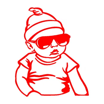 Samolepicí dekorace na vozidlo Baby on board 003 pravá miminko s brýlemi (74 - Fluorescentní červená) SAMOLEPKA NA AUTO, NÁLEPKA, FÓLIE, POLEP, TUNING, VLASTNÍ TEXT, TISK, AUTOSAMOLEPKY.cz, POLEPY, OBRÁZEK, LOGO, 3D STICKERS