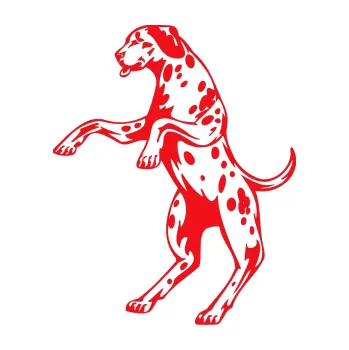 Polep vozidla SAMOLEPKA Pes 003 levá Dalmatin (10 - červená) NA AUTO, NÁLEPKA, FÓLIE, POLEP, TUNING, VLASTNÍ TEXT, TISK, AUTOSAMOLEPKY.cz, POLEPY, OBRÁZEK, LOGO, SAMOLEPKY