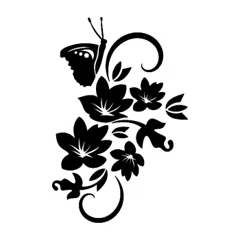 Samolepící dekorace SAMOLEPKA Květina dekor 005 pravá s motýlkem (01 - černá) NA AUTO, NÁLEPKA, FÓLIE, POLEP, TUNING, VLASTNÍ TEXT, TISK, AUTOSAMOLEPKY.cz, POLEPY, OBRÁZEK, LOGO, SAMOLEPKY