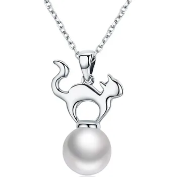 Řetízek Olivie Stříbrný náhrdelník KOČKA S PERLIČKOU 3502 Ag 925; ≤3,4 g.