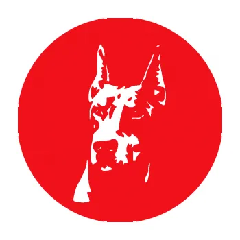 Polep vozidla SAMOLEPKA Pes 142 levá dobrman (10 - červená) NA AUTO, NÁLEPKA, FÓLIE, POLEP, TUNING, VLASTNÍ TEXT, TISK, AUTOSAMOLEPKY.cz, POLEPY, OBRÁZEK, LOGO, SAMOLEPKY