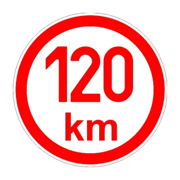 samolepka Maximální rychlost 120km - nejvyšší konstrukční rychlost (74 - Fluorescentní červená) SAMOLEPKA NA AUTO, NÁLEPKA, FÓLIE, POLEP, TUNING, VLASTNÍ TEXT, TISK, AUTOSAMOLEPKY.cz, POLEPY, OBRÁZEK, LOGO, 3D STICKERS