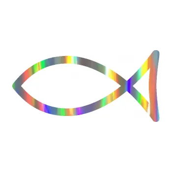 samolepka Jesus rybička 006 křesťanský symbol (93 - Holografická) SAMOLEPKA NA AUTO, NÁLEPKA, FÓLIE, POLEP, TUNING, VLASTNÍ TEXT, TISK, AUTOSAMOLEPKY.cz, POLEPY, OBRÁZEK, LOGO, 3D STICKERS