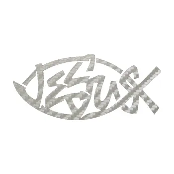 samolepka Jesus rybička 001 křesťanský symbol (52 - 3D karbon stříbrný) SAMOLEPKA NA AUTO, NÁLEPKA, FÓLIE, POLEP, TUNING, VLASTNÍ TEXT, TISK, AUTOSAMOLEPKY.cz, POLEPY, OBRÁZEK, LOGO, 3D STICKERS