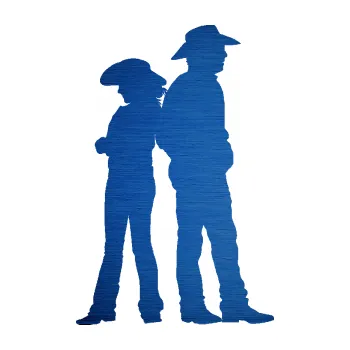 Samolepící dekorace SAMOLEPKA Kovboj a kovbojka 001 pravá (65 - škrábaný kov modrý) NA AUTO, NÁLEPKA, FÓLIE, POLEP, TUNING, VLASTNÍ TEXT, TISK, AUTOSAMOLEPKY.cz, POLEPY, OBRÁZEK, LOGO, SAMOLEPKY