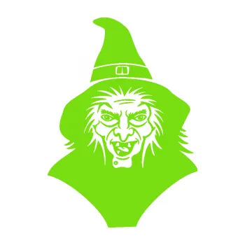 Samolepící dekorace Čarodějnice 002 levá hlava s kloboukem (04 - zelená kawasaki) SAMOLEPKA NA AUTO, NÁLEPKA, FÓLIE, POLEP, TUNING, VLASTNÍ TEXT, TISK, AUTOSAMOLEPKY.cz, POLEPY, OBRÁZEK, LOGO, 3D STICKERS