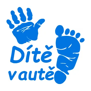 Samolepicí dekorace na vozidlo Dítě v autě 094 levá ručička a nožička s nápisem (11 - modrá oceán) SAMOLEPKA NA AUTO, NÁLEPKA, FÓLIE, POLEP, TUNING, VLASTNÍ TEXT, TISK, AUTOSAMOLEPKY.cz, POLEPY, OBRÁZEK, LOGO, 3D STICKERS