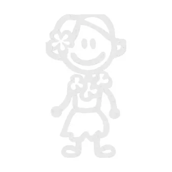 samolepka Cartoon family holka Hawaii (84 - Ultra Metalic bílá) SAMOLEPKA NA AUTO, NÁLEPKA, FÓLIE, POLEP, TUNING, VLASTNÍ TEXT, TISK, AUTOSAMOLEPKY.cz, POLEPY, OBRÁZEK, LOGO, 3D STICKERS