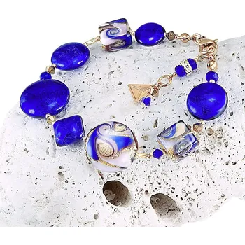 Náramek Lampglas Náramek Gold Blue s 24karátovým zlatem a ryzím stříbrem v perlách Lampglas